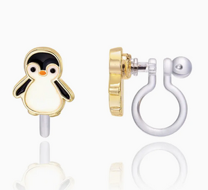 clip on earrings: penguin