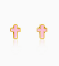 stud earrings: pink cross