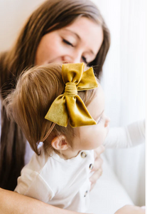 velvet bow headband - honey