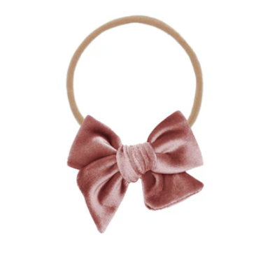 velvet bow headband - rose