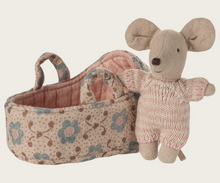 rose baby mouse in carry cot