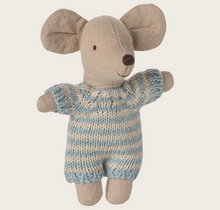 blue baby mouse in carry cot
