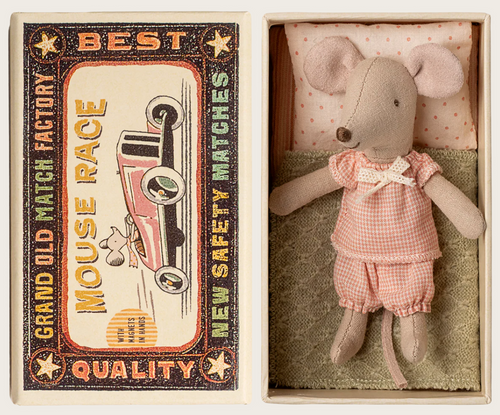 little sister in box pink gingham