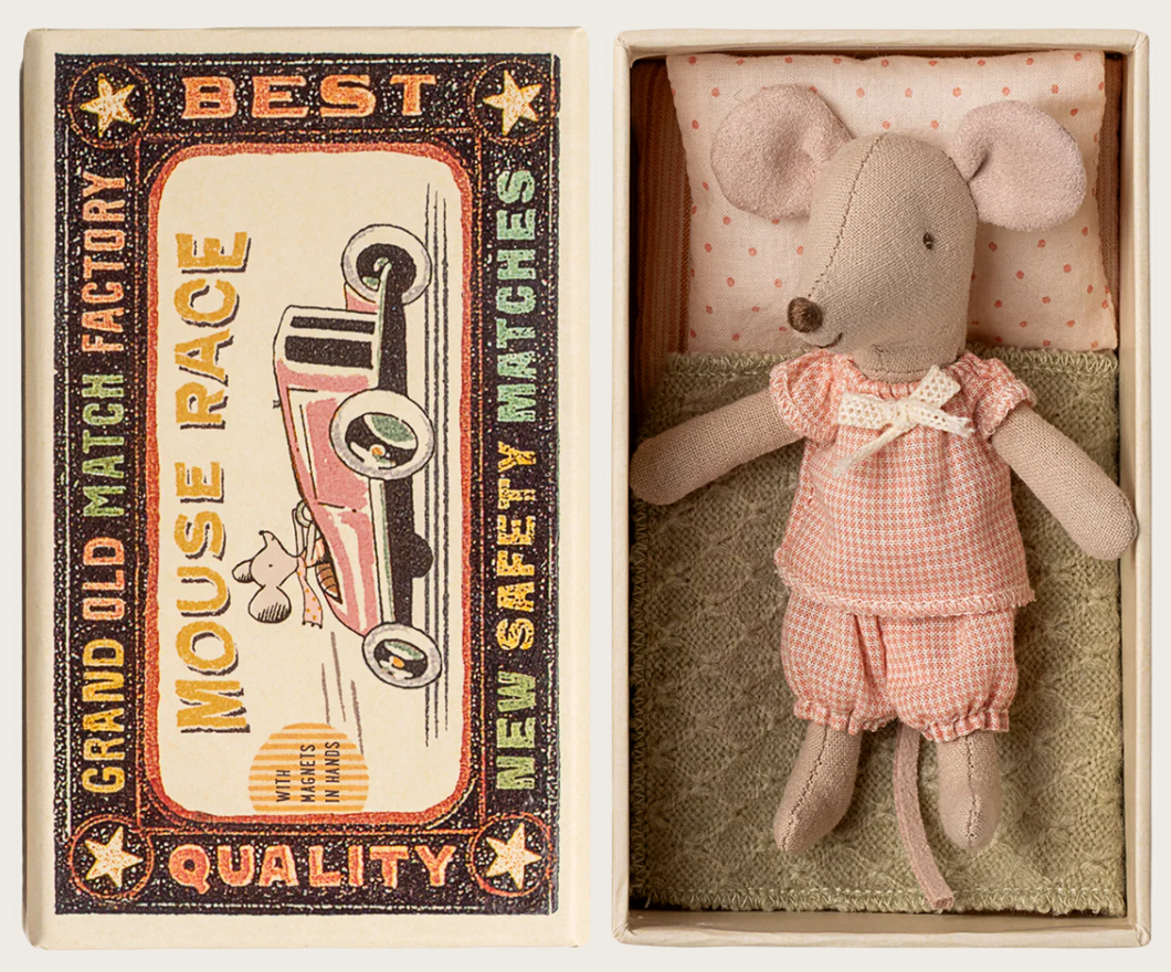 little sister in box pink gingham