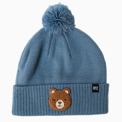 blue teddy pom pom beanie