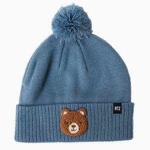 blue teddy pom pom beanie