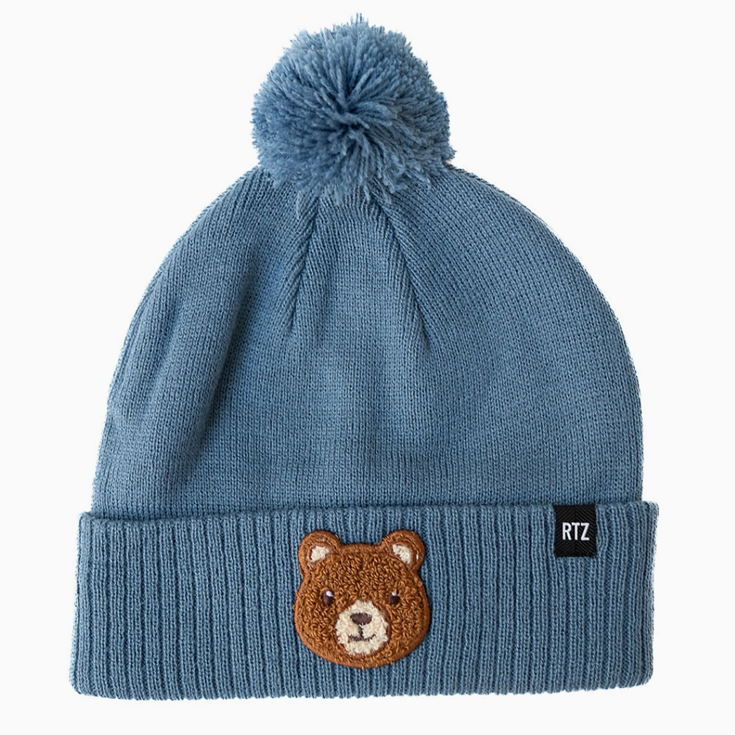 blue teddy pom pom beanie