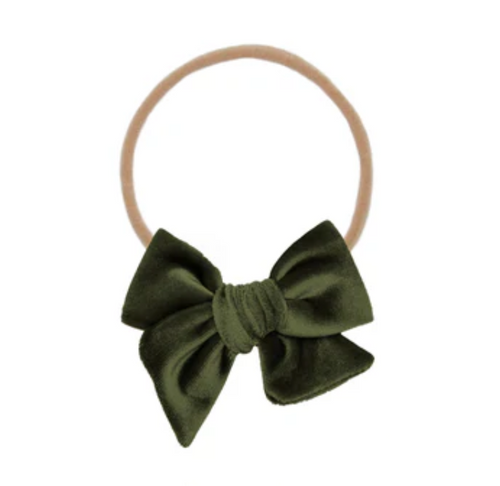 velvet bow headband - olive