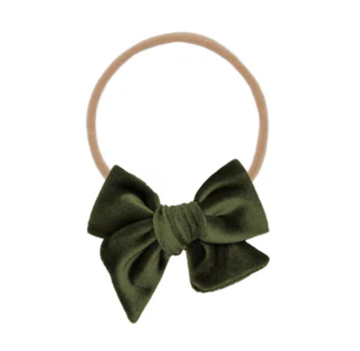 velvet bow headband - olive