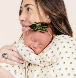 velvet bow headband - olive