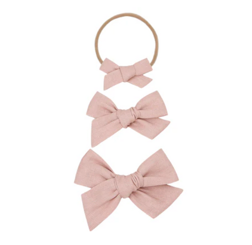 linen bow headband rose