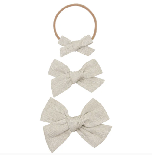 linen bow headband oat