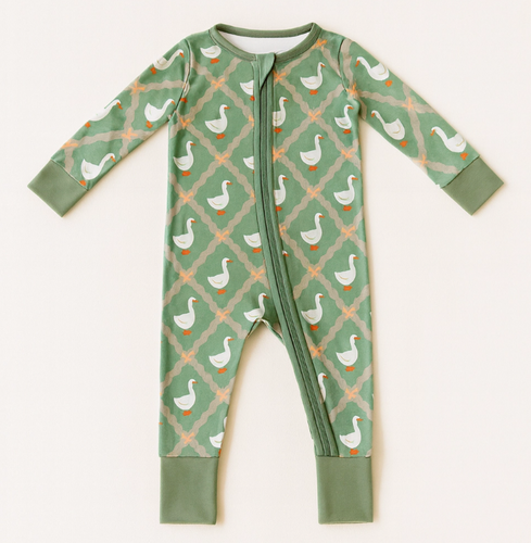 zip romper in silly goose