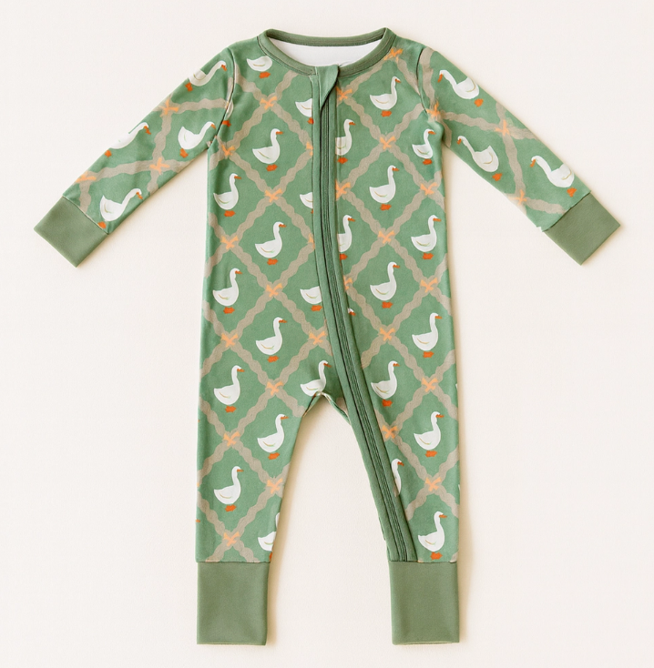 zip romper in silly goose