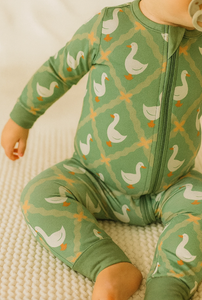 zip romper in silly goose
