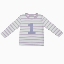 violet and white birthday shirt: one