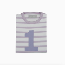 violet and white birthday shirt: one