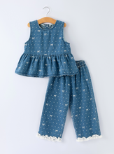 denim bow dot set