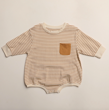 pocket romper in caramel stripe