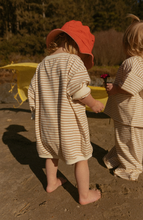 pocket romper in caramel stripe