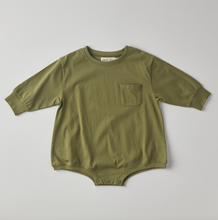 pocket romper in forest green