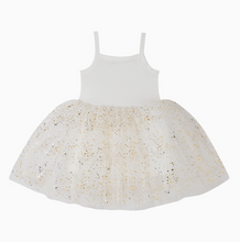 white + gold sparkle dress
