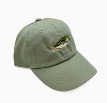 embroidered bass on dusty sage hat