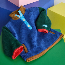 color block fleece in blue