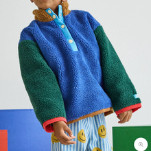 color block fleece in blue