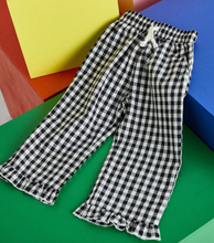 gingham ruffle pant in black