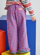 gingham ruffle pant in pink+blue