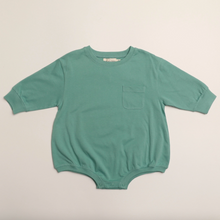 pocket romper in mineral green