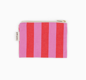 mini zip pouch in orchid + tomato stripes