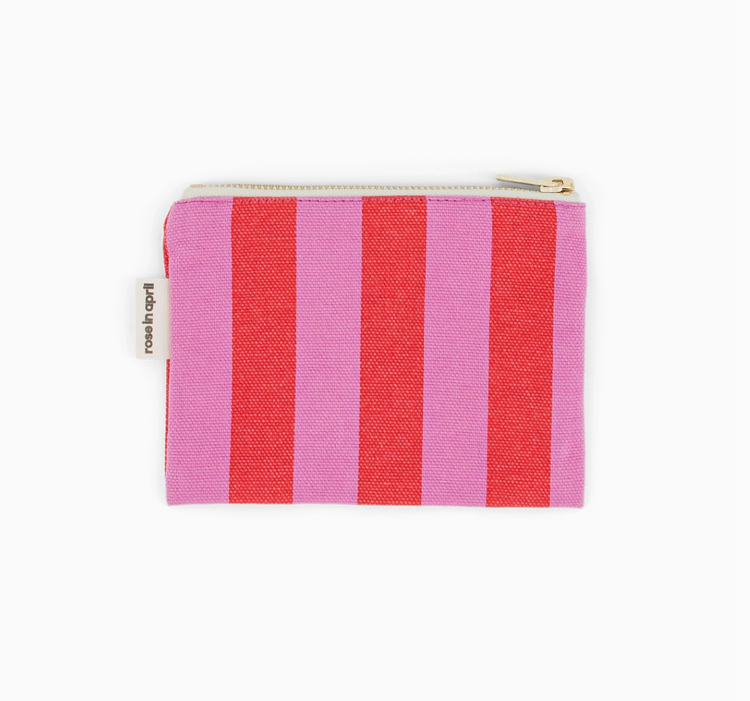 mini zip pouch in orchid + tomato stripes