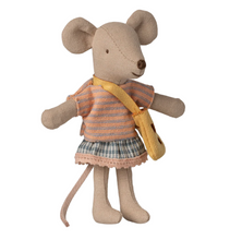 little sister mouse with cheese bag