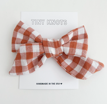 brown gingham hair bow