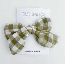 green gingham hair bow