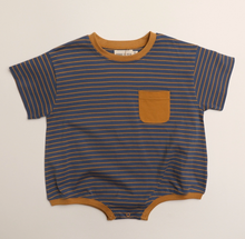pocket romper mustard stripe