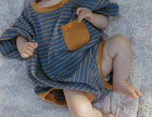 pocket romper mustard stripe