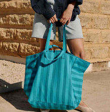 elisa tote bag turquoise stripe