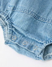 denim bubble romper buttons