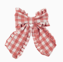 gingham ruffle long bow clip