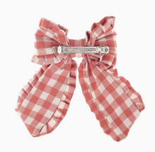 gingham ruffle long bow clip
