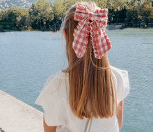 gingham ruffle long bow clip