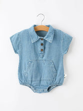 denim bubble romper buttons