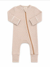 tan stripe 2-way zip romper