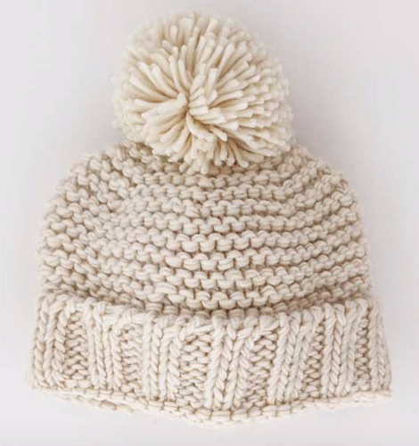 natural stitch pom hat