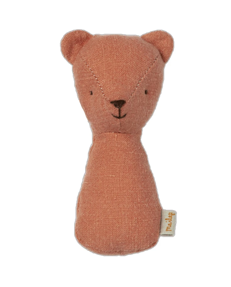 teddy rattle in coral