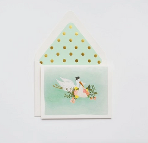 baby stork in mint card