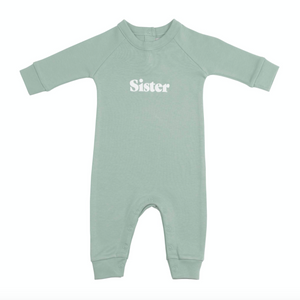 sage "sister" all-in-one romper